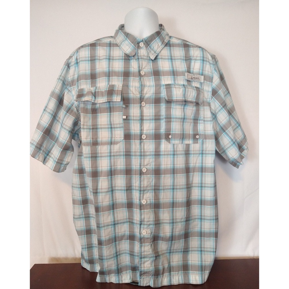 Men's Habit Solar Factor 40+ Checkered Short Sleeve Vented Button Front Shirt XL